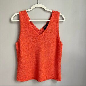 Vintage Knit Sweater Vest Women's Large Stretchy Orange Beachy Coastal Cottage